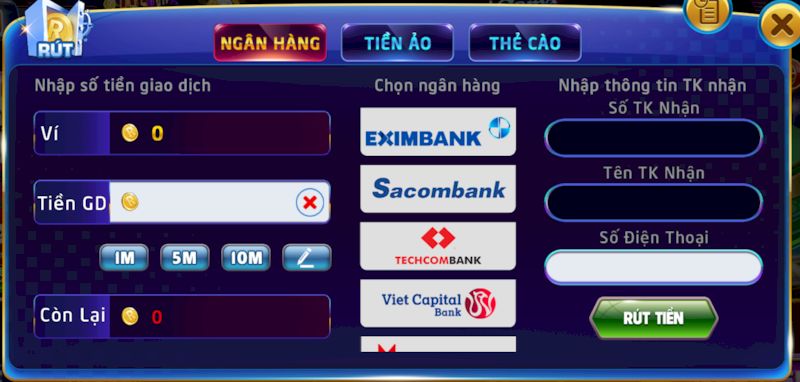 Quy trình rút tiền cổng game áp dụng nhiều phương thức